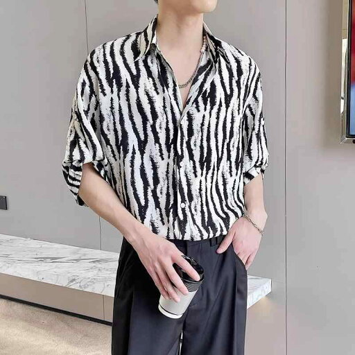 シャツ ゼブラ柄 トップス 七分袖 シングルブレスト レギュラーカラー カジュアル 薄手 夏 メンズ 男性 ゆったりフット 軽量 柔らかい ビジネス プロ 日常使い ティーンエイジャー シャツ ゼブラ柄 トップス 七分袖 シングルブレスト レギュラーカラー カジュアル 薄手 夏 メンズ 男性 ゆったりフット 軽量 柔らかい ビジネス プロ 日常使い ティーンエイジャー