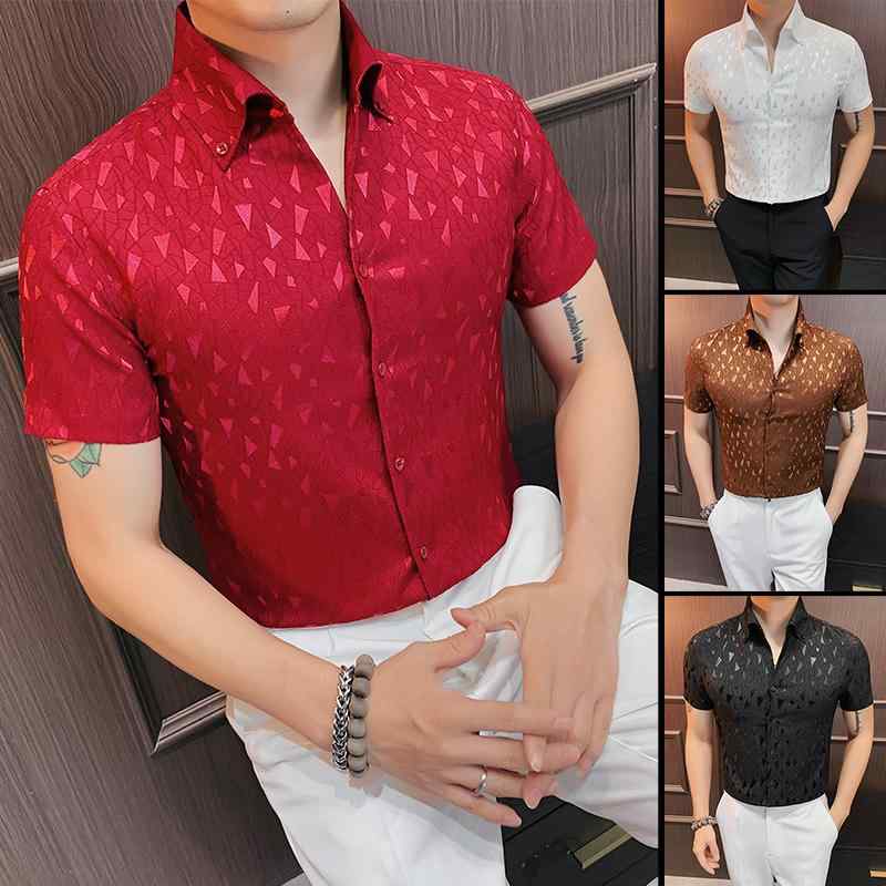 シャツ プリント トップス 半袖 シングルブレスト ボタンカラー カジュアル 冷感 夏 メンズ 男性 スリムフィット 軽量 柔らかい 通勤 ..