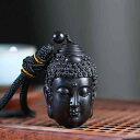 ストラップ ペンダント アクセサリー 木製 緑白檀 黒檀 木彫り 仏像 仏頭 ナチュラル 工芸品 レトロ プレゼント スピリチュアル アート キーホルダー