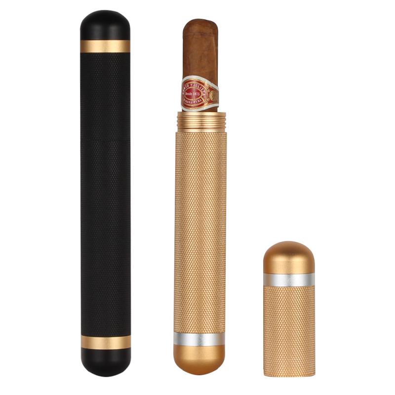 シガーチューブ 葉巻 ケース ボックス ゴールド ブラック 金属 シングル 光沢 保湿 携帯 密封 ギフト ..