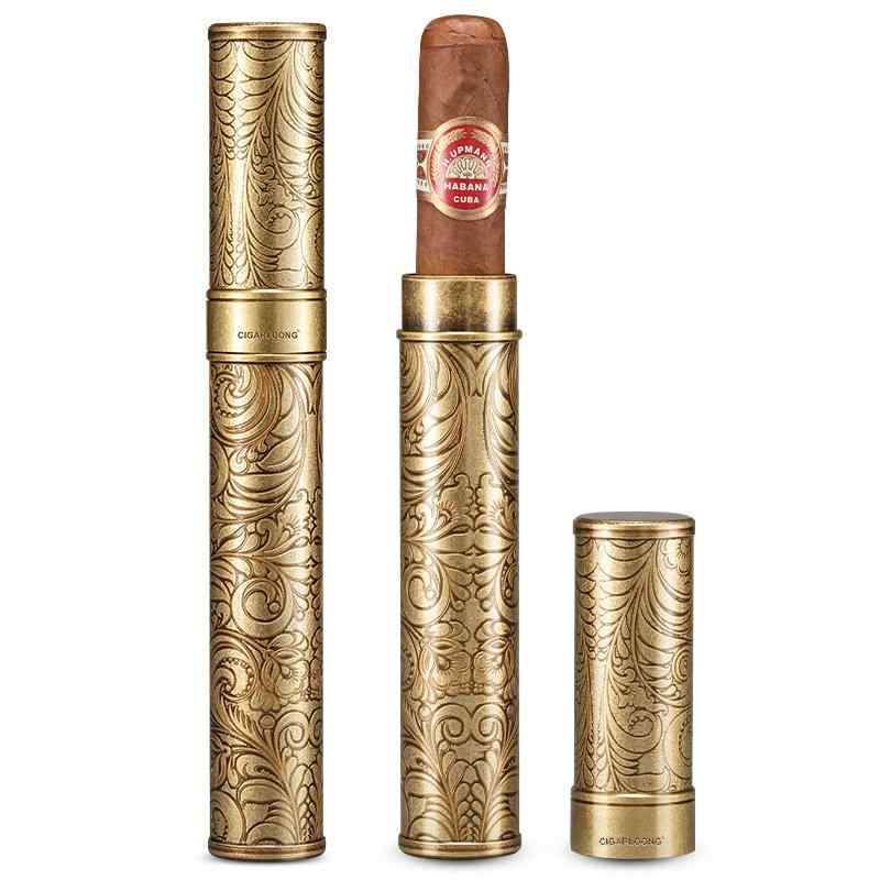 シガーチューブ 葉巻 ケース ボックス 大きい ゴールド シルバー ステンレス シングル 保湿 携帯 密封 ..