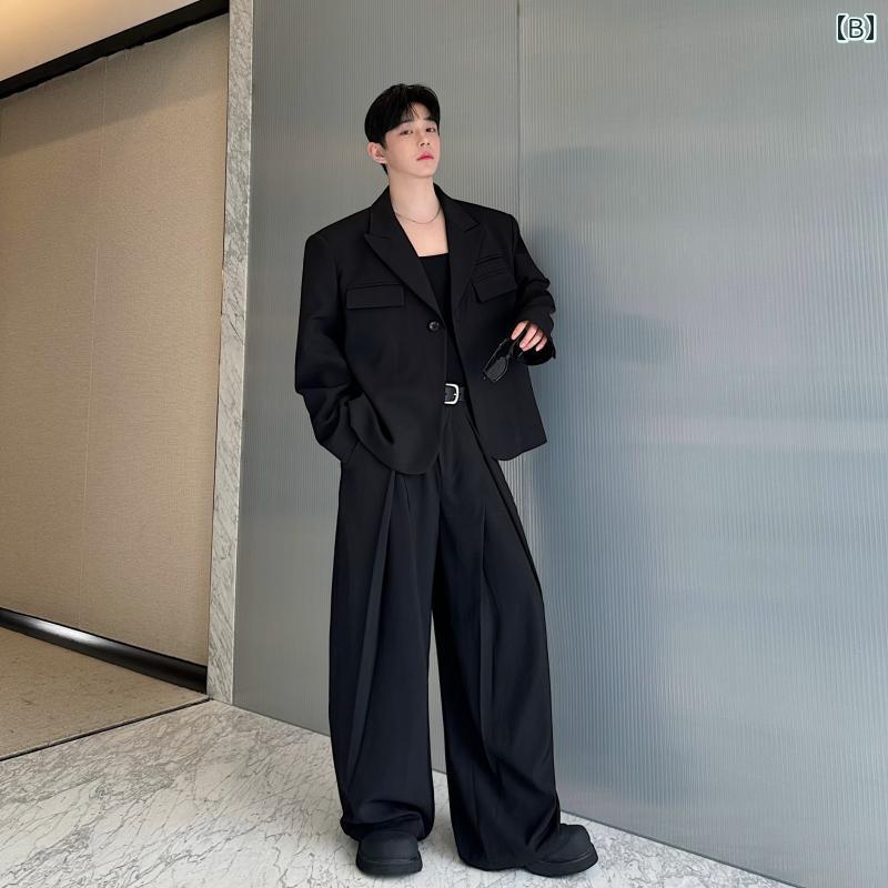 秋 シルエット シングルブレスト 高級感 スーツ メンズ 英国 ドレープ プリーツ ワイドレッグパンツ スタイリッシュ 洗練 優雅