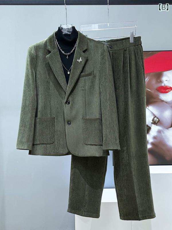 英国風 コーデュロイスーツ メンズカジュアル 高級感 ツーピース ストレートパンツ スーツ スマート セットアップ 紳士 スタイリッシュ 秋冬 デイリー