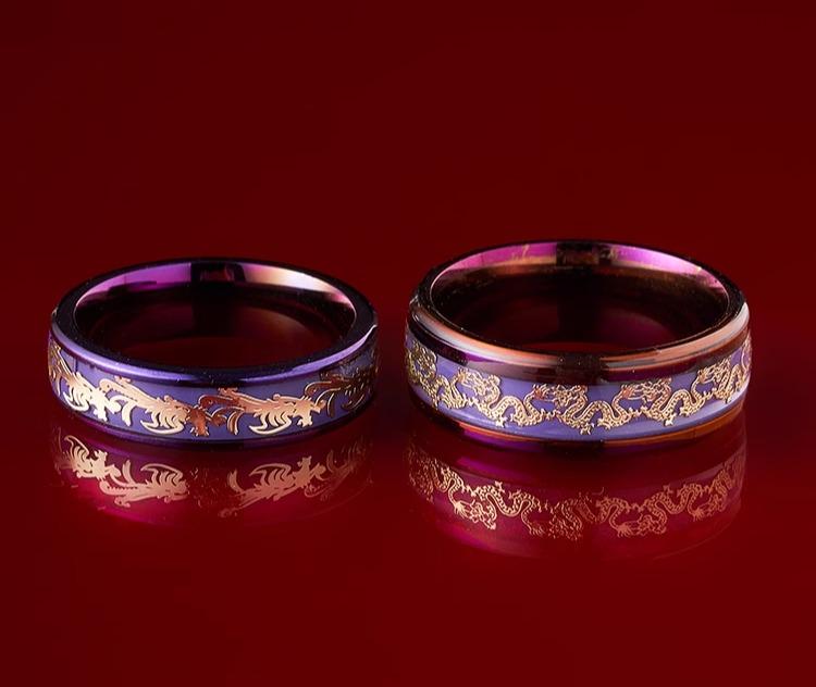 リング チタン鋼 幸運 龍 鳳凰 テール アクセサリー カジュアル 普陀山 ドラゴン フェニックス 財運 巳年 紫 指輪 メンズ レディース ユニセックス ペア ギフト プレゼント(4)