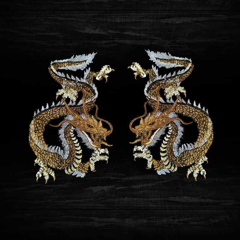 アップリケ 刺繍 ドラゴン モチーフ ワッペン スパンコール ピース 手芸 ハンドメイド 個性 デザイン 接着剤なし 服飾小物 ファッション アクセサリー リメイク デコレーション