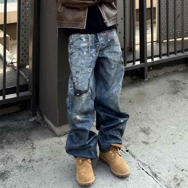 ジーパン デニムパンツ ペイントアート 美容師 プレイフル アウトドア アメリカン ウォッシュデニム ダ..