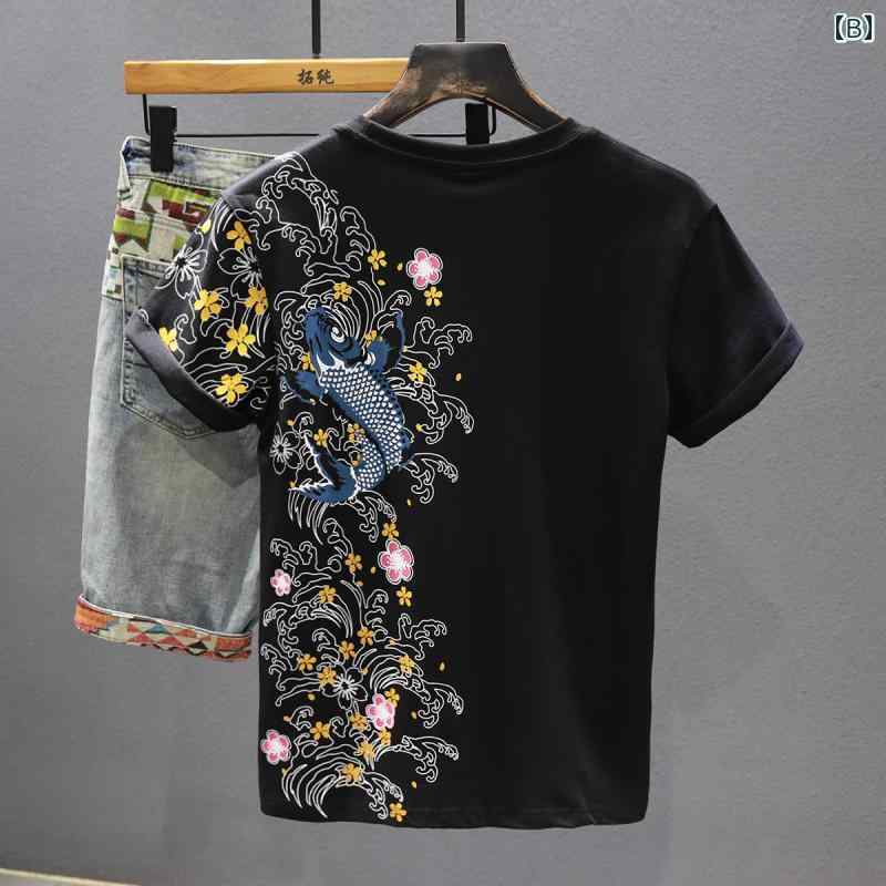Hombres estilo chino T-shirt impreso medio mango sencillo casual relajante cómodo topes de algodón de gran tamaño — vista 3