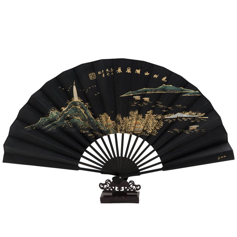 扇子 9インチ 黒金 ブラック 紙 レトロ チャイナ 中国 中華 ダンス 踊り 小道具 小物 男女 カジュアル ..