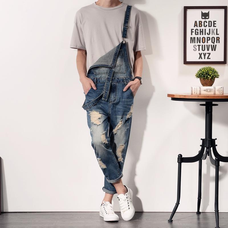 サロペット ダメージデニム メンズ オーバーオール 夏 ウォッシュド ワークウェア パンツ サスペンダー..