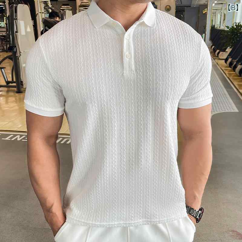 ポロシャツ 半袖 メンズ マッスル フィットネス トレーニング マッスル タイト 伸縮性 Tシャツ ラペル ワークウェア 速乾 レギュラー