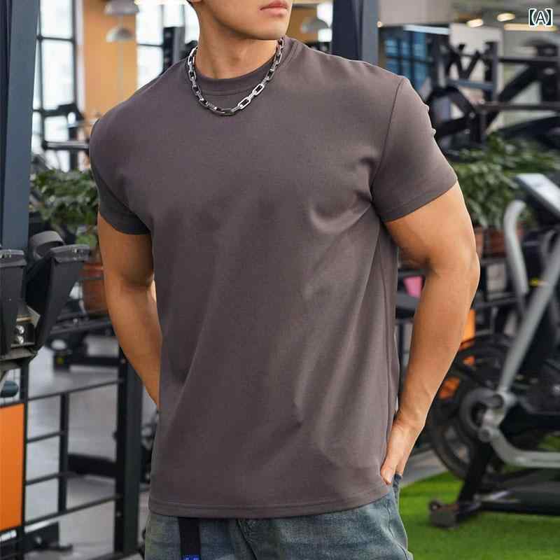 メンズ マッスル 半袖 シャツ フィットネス ゆったり スポーツ ランニング トレーニング トップス カジュアル 無地 ストレッチ ライトウェイト