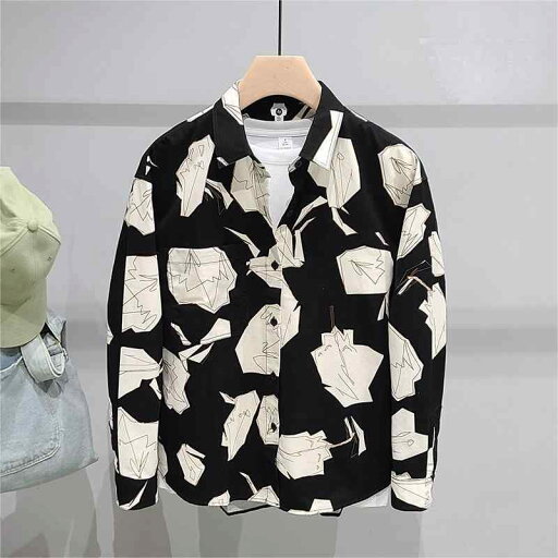 男性服 シャツ 春秋 プリント アート おしゃれ ストリート 長袖 トップス メンズ 和 個性 ハイエンド クール ハイカジュアル ゆったり ジャケット 男性服 シャツ 春秋 プリント アート おしゃれ ストリート 長袖 トップス メンズ 和 個性 ハイエンド クール ハイカジュアル ゆったり ジャケット