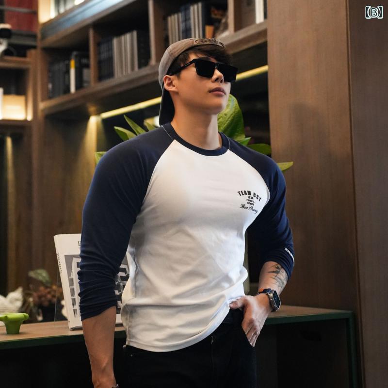 フィットネス Tシャツ トップス スポーツ マッスル ファッション メンズ 秋冬 プリント 長袖 レジャー アウトドア ランニング 大きいサイズ アメリカン 快適