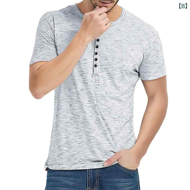 シャツ トップス 夏 半袖 無地 Tシャツ スタイリッシュ 通気性 ヘンリーカラー 爽やか 快適 カジュアル メンズ シンプル ボタン 日常使い