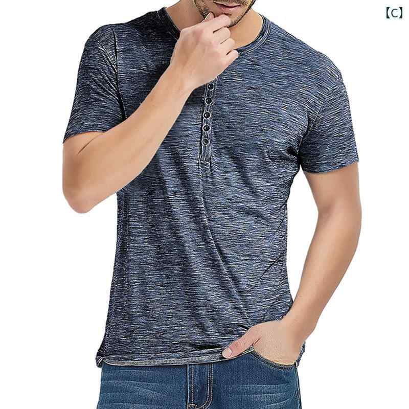 シャツ トップス 夏 半袖 無地 Tシャツ スタイリッシュ 通気性 ヘンリーカラー 爽やか 快適 カジュアル メンズ シンプル ボタン 日常使い