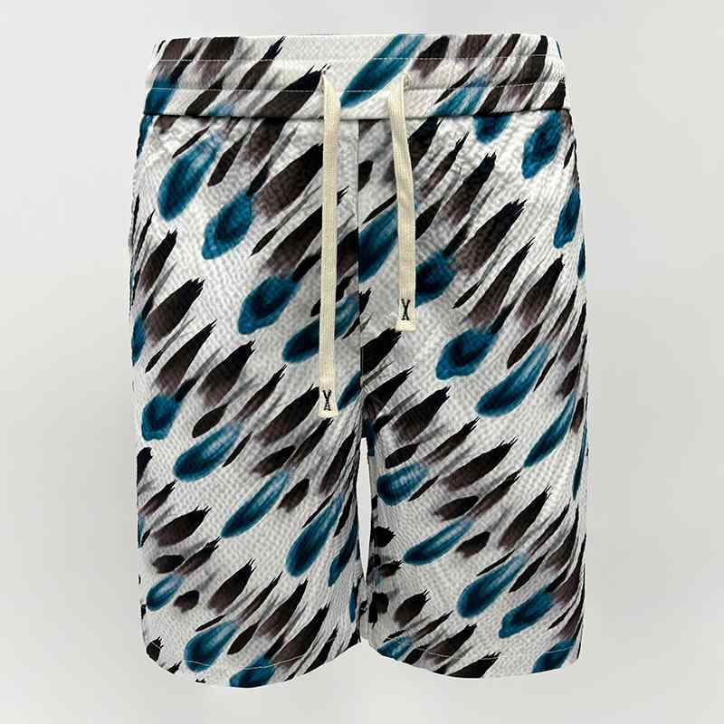 ハーフパンツ ビーチ メンズ フェザー プリント サマー シアサッカー 速乾 スウェット パンツ ハワイアン カジュアル おしゃれ 万能 ズボン(4)