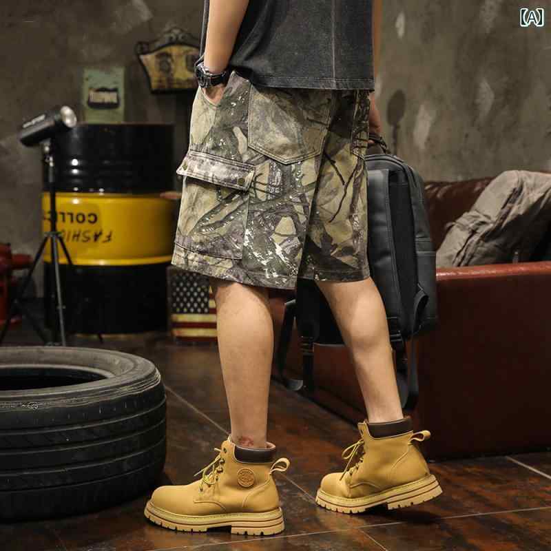 カーゴ ハーフパンツ メンズ アメリカン レトロ 迷彩 デニム 夏 ゆったり カジュアル おしゃれ おでかけ アウトドア 万能 ズボン