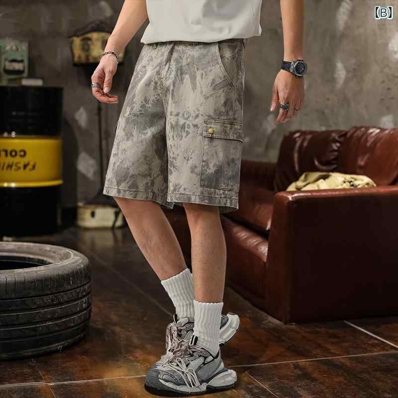 カーゴ ハーフパンツ メンズ アメリカン レトロ 迷彩 デニム 夏 ゆったり カジュアル おしゃれ おでかけ アウトドア 万能 ズボン