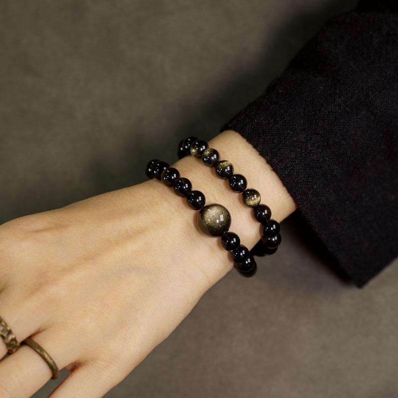 ブレスレット 数珠 女性 男性 黒曜石 レトロ 二重 サークル アクセサリー シンプル 8mm 天然石 スピリ..