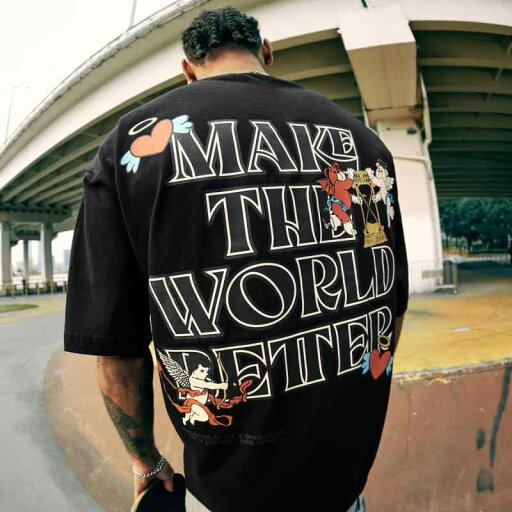 Tシャツ プリントT アメリカン レトロ キューピッド ハート ラウンドネック トップス ストリート カルチャー スケボー コットン 半袖 メンズ アート イラスト Tシャツ プリントT アメリカン レトロ キューピッド ハート ラウンドネック トップス ストリート カルチャー スケボー コットン 半袖 メンズ アート イラスト