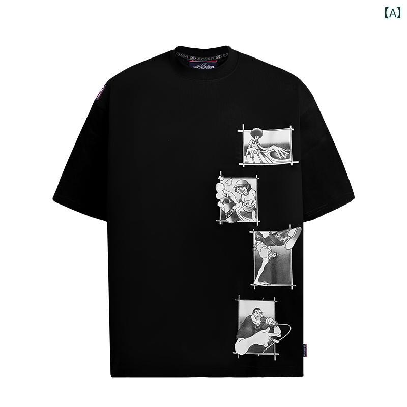 Tシャツ ヒップホップ メンズ 夏 半袖 シャツ プリント シンプル カジュアル ストリート Y2K ファッション おしゃれ レトロ アメリカン ゆったり 大きめ オーバーサイズ デイリー