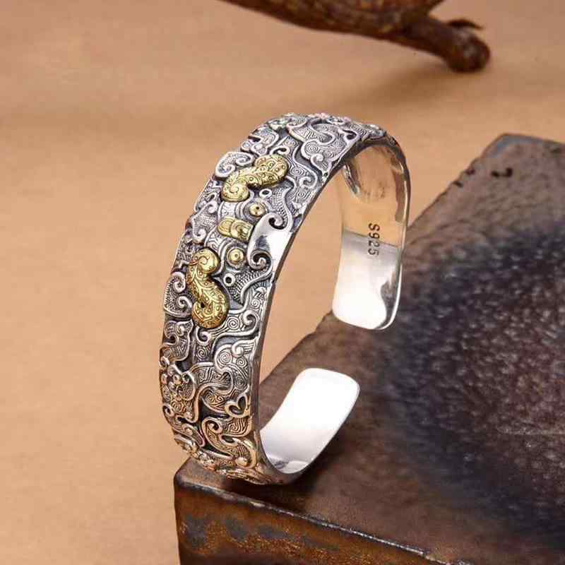 ブレスレット バングル S925 シルバー おしゃれ 銀 クール メンズ レディース リング 個性的 ユニーク エスニック かっこいい 高級感 ジュエリー ギフト