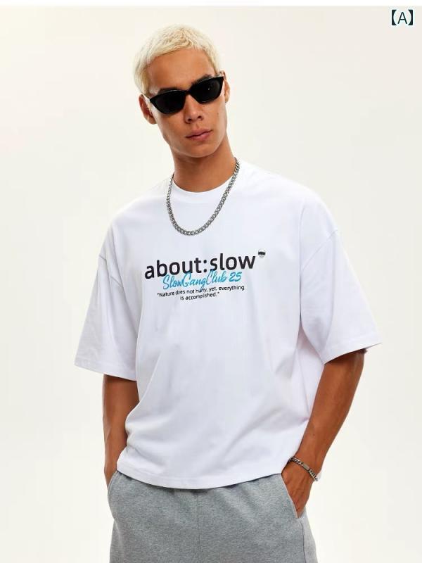 Tシャツ メンズ ファッション 半袖 トップス ショート プリント 綿素材 快適 着心地 涼感 軽量 リラックス カジュアル デイリー ストリート ルームウエア スタイリッシュ