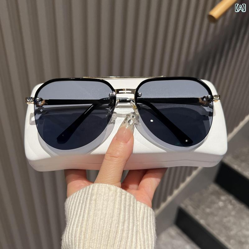 サングラス ハーフフレーム ミラー グラデーション ダブルビーム 逆三角形 ハマグリ 丸み 四角顔 面長 丸顔 紫外線防止 軽い 反射防止 韓国 ゴージャス タフ(4)