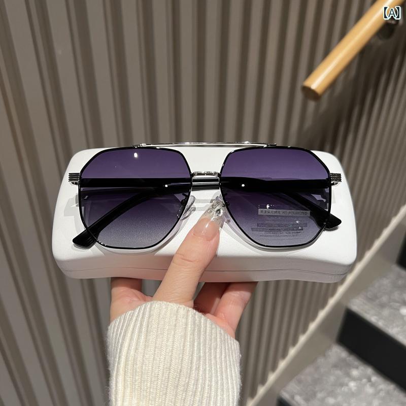 サングラス パイロット グラデーション 顔見える 色薄い 偏光 黒フィルム 細フレーム 四角顔 面長 丸顔 韓国 紫外線防止 メンズ 男性 アウトドア 釣り 運転