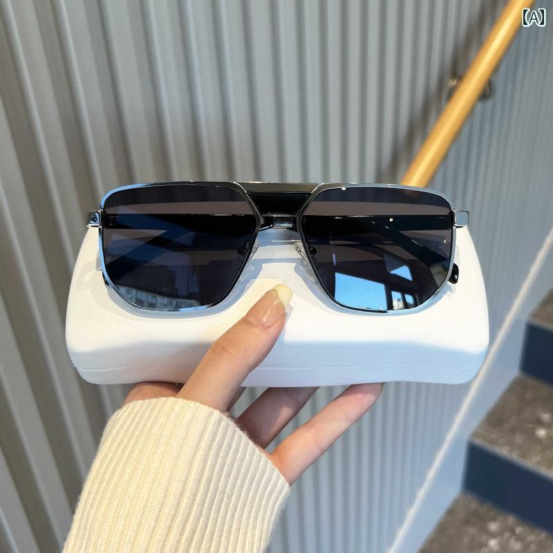 サングラス パイロット 四角 スクエア 反射防止 軽い メタルフレーム 黒フィルム 青 グラデーション 反射しない 四角顔 面長 丸顔 韓国 日除け メンズ 男性