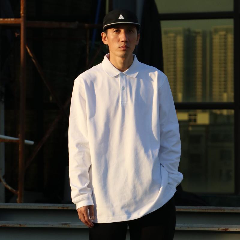 メンズ 長袖 ポロシャツ トップス シンプル カジュアル チカーノ ストリート スケボー ゆったり ヘビーウェイト 春秋 ヒップホップ スポーツ ホワイト ブラック