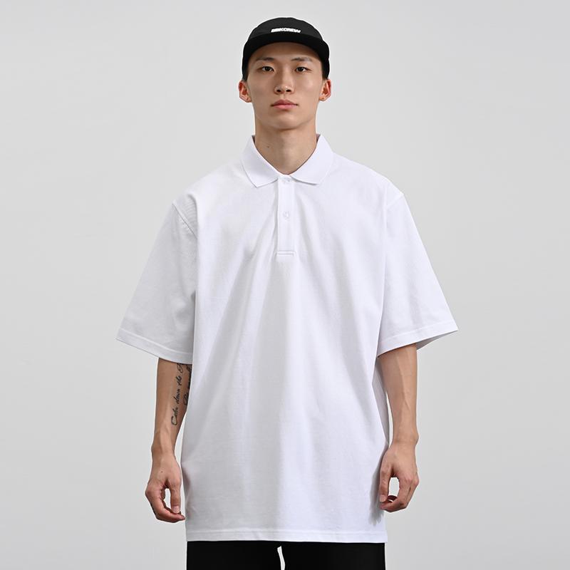 メンズ 半袖 ポロシャツ トップス ゆったり オーバーサイズ ヘビー 無地 ラペル ストリート ダンス ヒ..