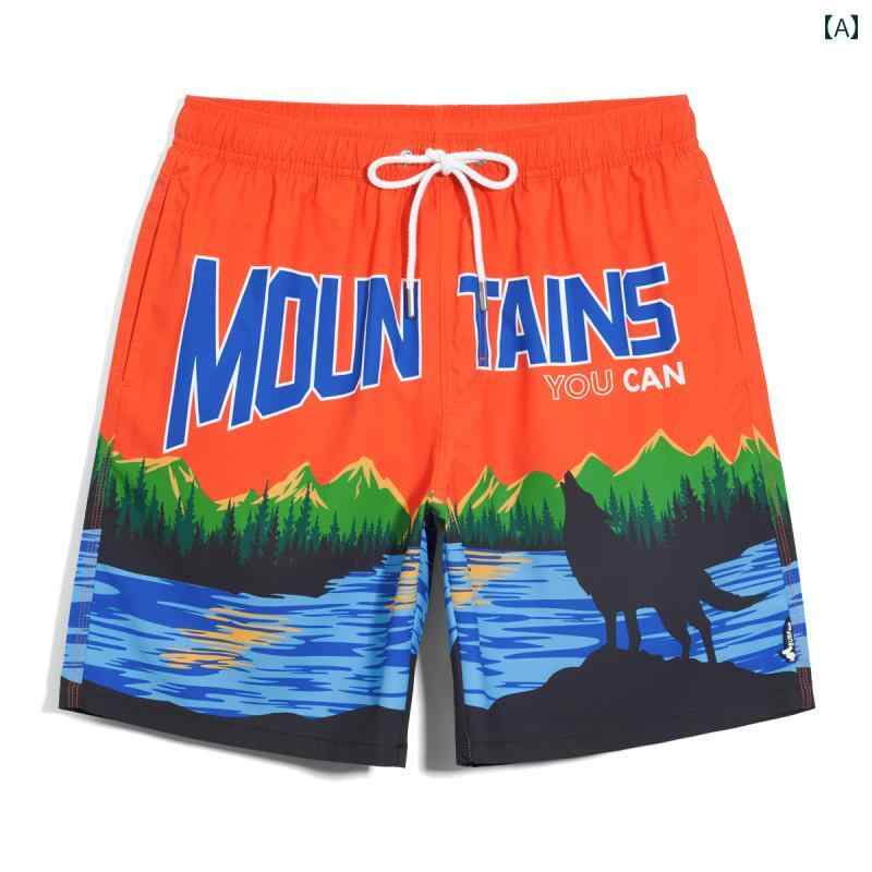 ビーチパンツ 海パン サーフィン 短パン 水着 メンズ スポーツ 速乾 ショート パンツ サーフィン ゆったり 大きいサイズ カジュアル 裏地 付き オレンジ 狼