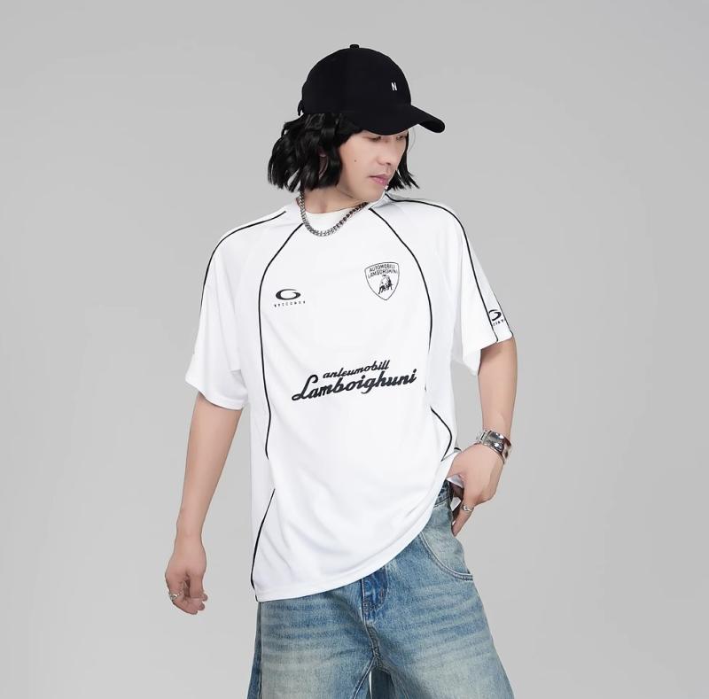 高級感 レーシング風 メンズ スポーツ クール 半袖 ラウンドネック シンプル Tシャツ 夏 スタイリッシュ 速乾 かっこいい スタイリッシュ サッカー