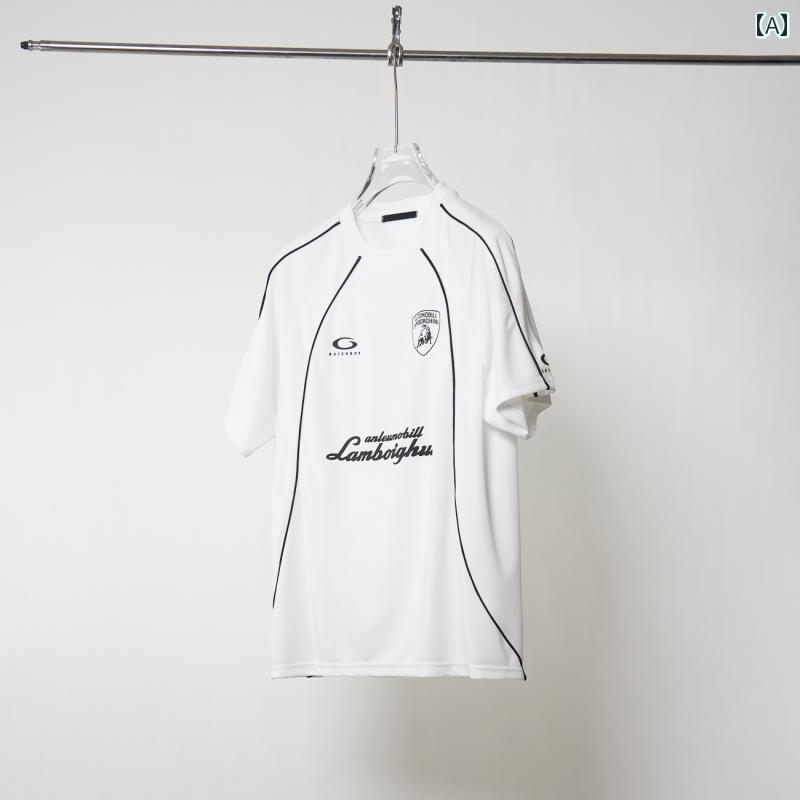 高級感 レーシング風 メンズ スポーツ クール 半袖 ラウンドネック シンプル Tシャツ 夏 スタイリッシュ 速乾 かっこいい スタイリッシュ サッカー