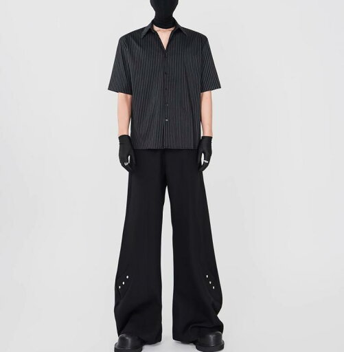 ストレートパンツ ショルダーパッド付き おしゃれ シンプル かっこい クール 半袖 シャツ メンズ オフィス ワークウェア ズボン カジュアル 黒 モダン ストレートパンツ ショルダーパッド付き おしゃれ シンプル かっこい クール 半袖 シャツ メンズ オフィス ワークウェア ズボン カジュアル 黒 モダン