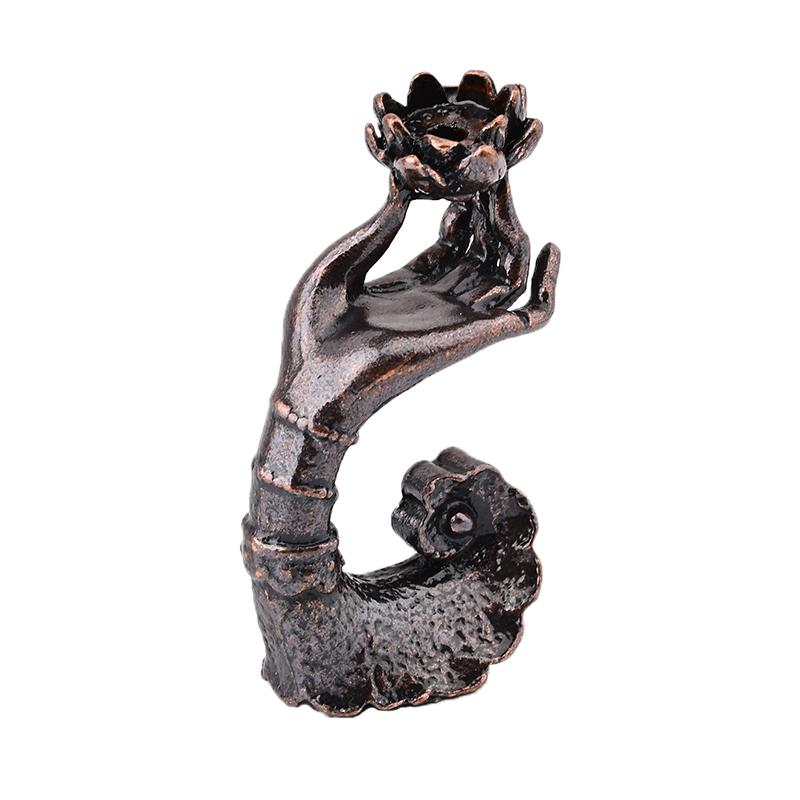 お香立て 線香 置き アンティーク レトロ 銅 合金 逆流 香炉 家庭用 茶道 禅 装飾品 屋内 白檀 塔 飾り 蓮(3)