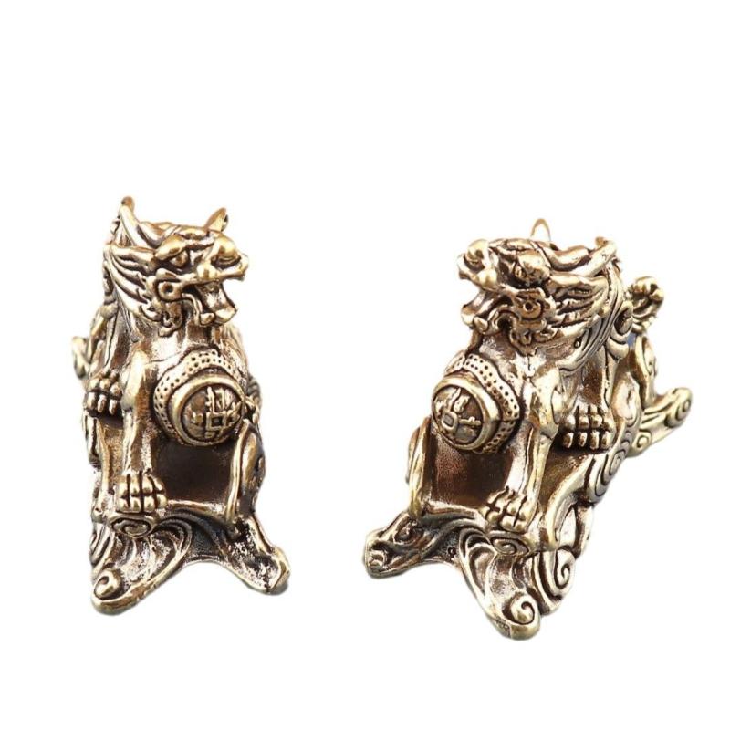 置物 インテリア ミニサイズ 真鍮製 レトロ ペア 座った ユニコーン 麒麟 銅 オフィス リビング ルーム 小さい 装飾品