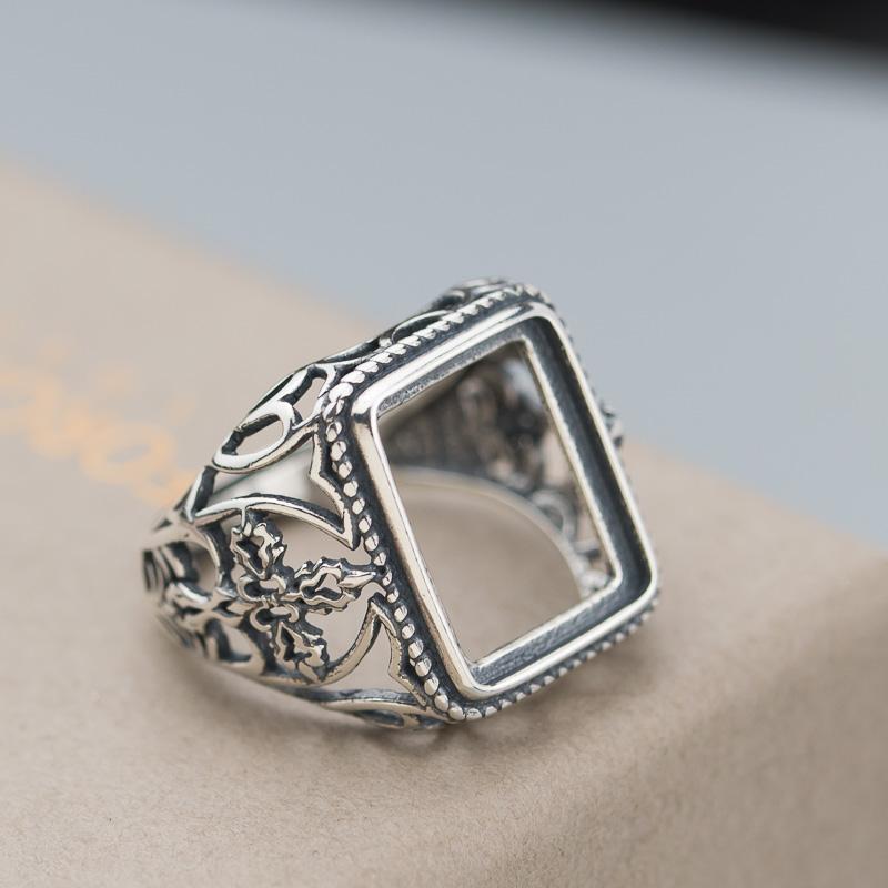 指輪 空枠 S925 シルバー 銀 おしゃれ クロス カジュアル フレーム パーツ 手作り ストリートファッシ..