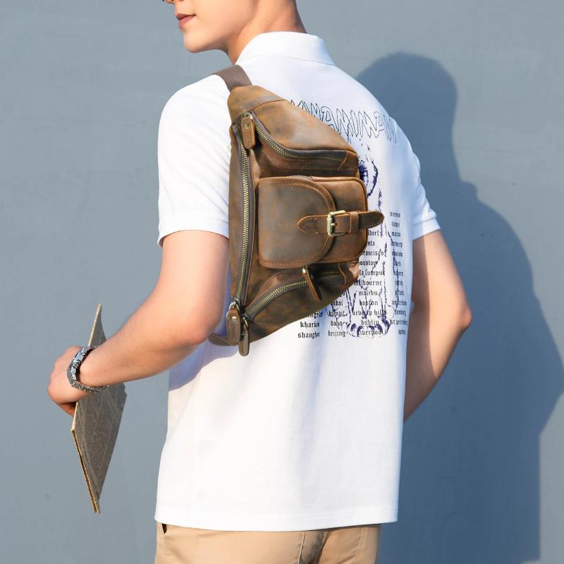 チェストバッグ メンズ ウエストバッグ 牛革 レザー 小型 多機能 カジュアル レトロ モダン ヴィンテー..