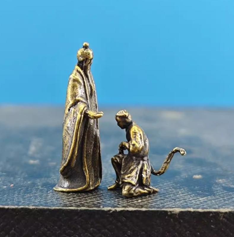 置物 車内 卓上 ミニチュア 真鍮製 フィギュア レトロ 中国 歴史 人物 像 菩提 悟空 彫刻 小さい 装飾品 ヴィンテージライク(3)