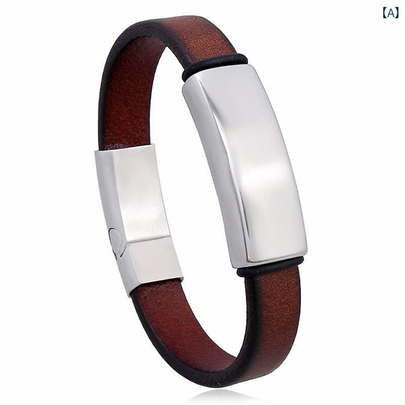 ブレスレット レザー メンズ カジュアル アクセサリー ストリート ロック ステンレス バックル シンプル チタン鋼 ギフト アメリカ きれいめ おしゃれ
