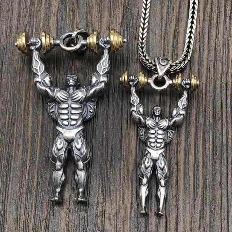 楽天Hanbok Homeマッチョ 筋肉 男 ムキムキ ネックレス パーツ キーホルダー ペンダント 男性 シルバー マッスルマン メンズ 誇張 ダンベル
