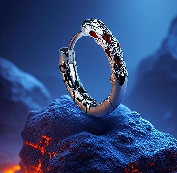 ピアス メンズライク レトロ 中国 個性的 シルバー 男女 ユニセックス カジュアル 赤緑 フープ リング