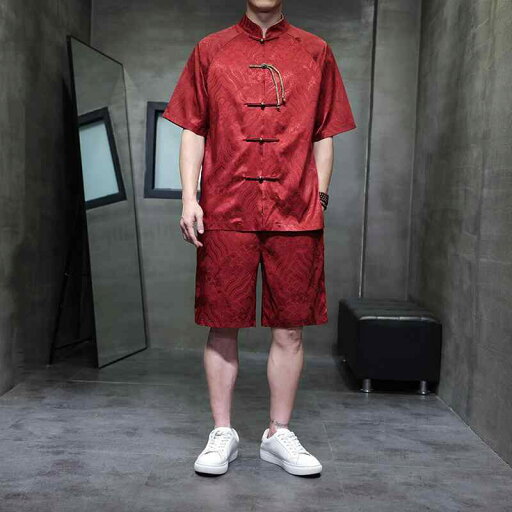メンズ ファッション セットアップ チャイナ風 レトロ ボタン 半袖 シャツ 夏 スーツ トップス ショートパンツ 冷感 薄手 リラックス 快適 着心地 伝統的 アジアン メンズ ファッション セットアップ チャイナ風 レトロ ボタン 半袖 シャツ 夏 スーツ トップス ショートパンツ 冷感 薄手 リラックス 快適 着心地 伝統的 アジアン