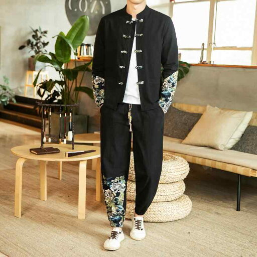 メンズ ファッション セットアップ 秋 チャイナ風 リネン 長袖 スーツ ジャケット アウター パンツ ズボン 漢服 レトロ スタイル 唐装 伝統的 カジュアル スタイリッシュ メンズ ファッション セットアップ 秋 チャイナ風 リネン 長袖 スーツ ジャケット アウター パンツ ズボン 漢服 レトロ スタイル 唐装 伝統的 カジュアル スタイリッシュ