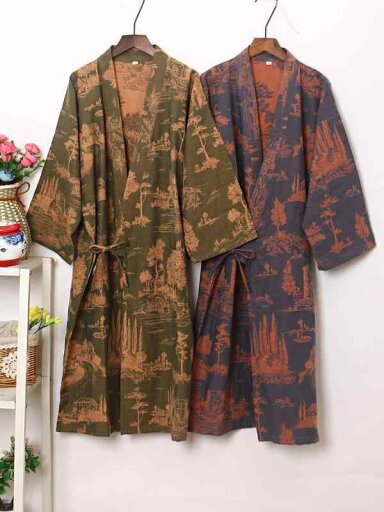 和風ガウン ナイトガウン 春夏 柄入り クロス襟 レトロ ダーク 和 漢服 バスローブ メンズ 染め 綿 ジャカード織り ガーゼ 和風ガウン ナイトガウン 春夏 柄入り クロス襟 レトロ ダーク 和 漢服 バスローブ メンズ 染め 綿 ジャカード織り ガーゼ