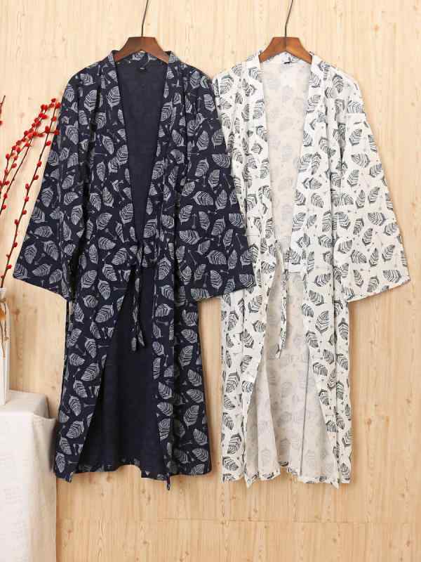 ホームウェア 春夏 メンズ 綿 リネン ミドル丈 通気性 薄手 着物 漢服 レトロ 部屋着 和風 快適 リラックス 軽量