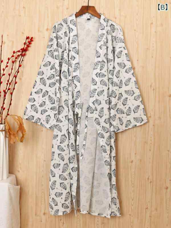 ホームウェア 春夏 メンズ 綿 リネン ミドル丈 通気性 薄手 着物 漢服 レトロ 部屋着 和風 快適 リラックス 軽量