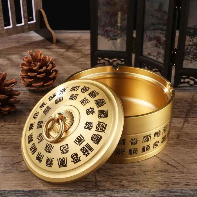 灰皿 喫煙具 フタ付き 真鍮 レトロ チャイナ風 家庭用 アンティーク ホームデコ 彫刻 エレガント 高級..